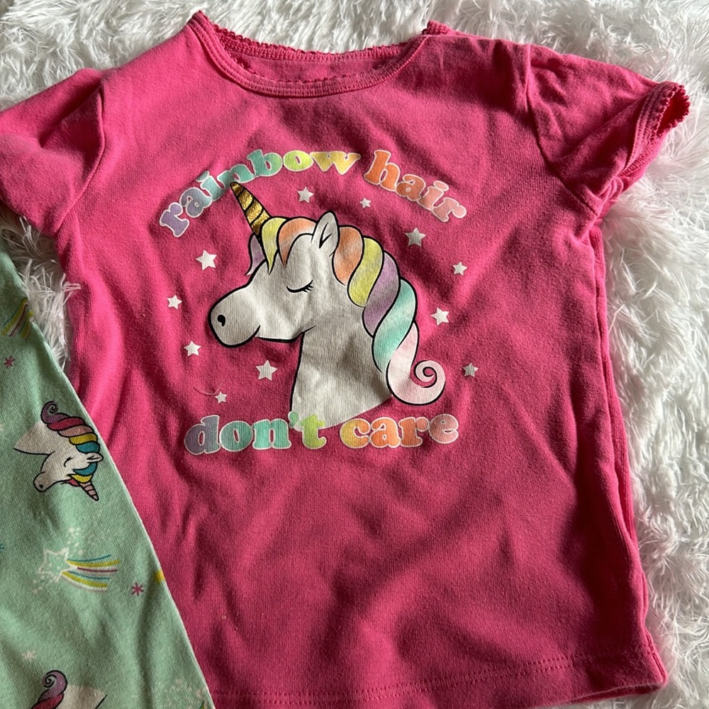 🎀 Wonder Nation Girls 2 piece Pajamas Pants and Shirt Unicorn Rainbow Pink - Picture 4 of 4